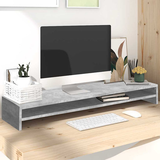 betonszürke szerelt fa monitorállvány 100 x 24 x 13 cm