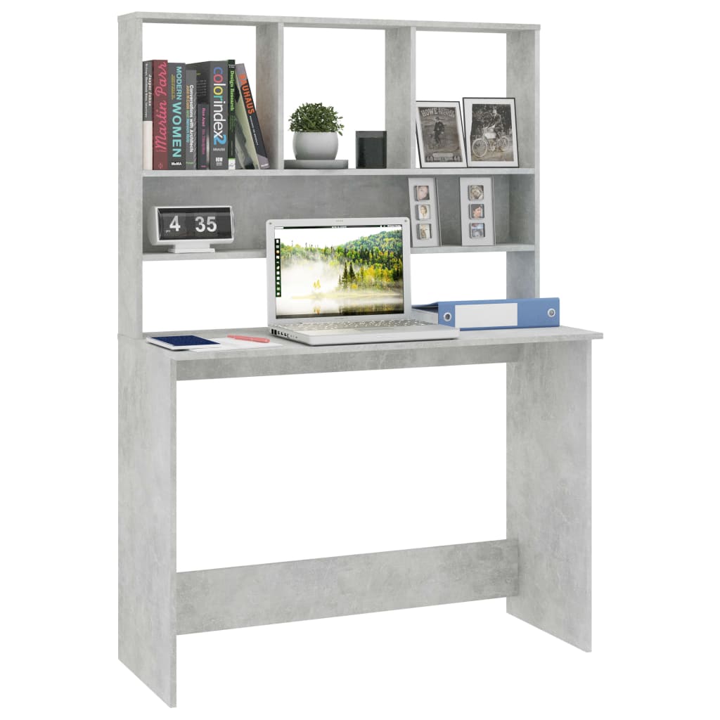 betonszürke forgácslap íróasztal polcokkal 110 x 45 x 157 cm