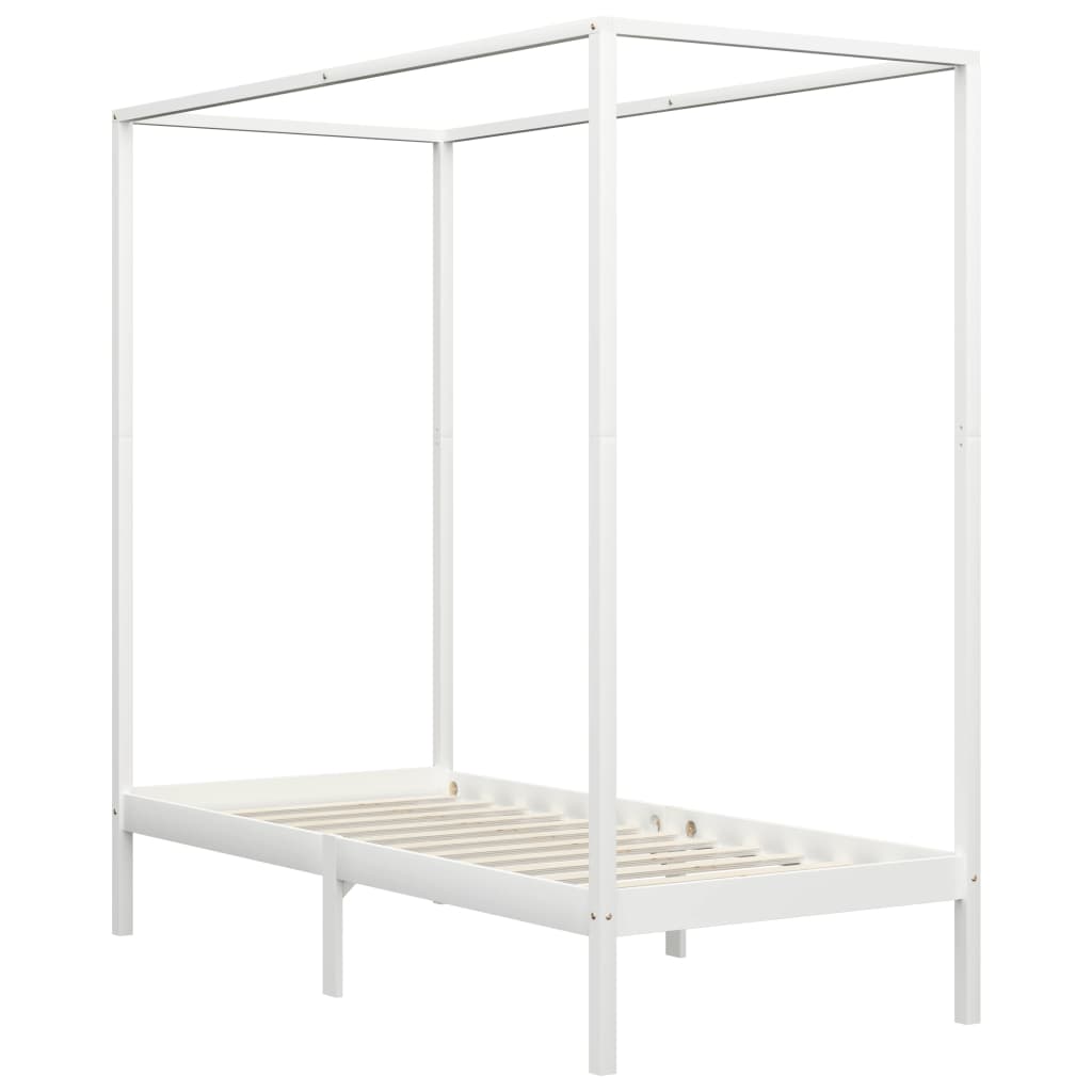fehér tömör fenyőfa baldachinos ágykeret 100 x 200 cm