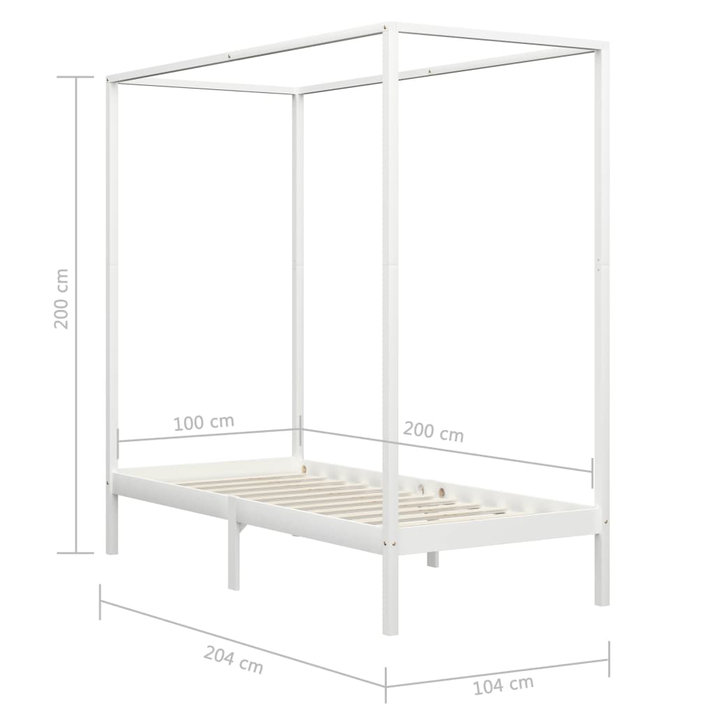 fehér tömör fenyőfa baldachinos ágykeret 100 x 200 cm