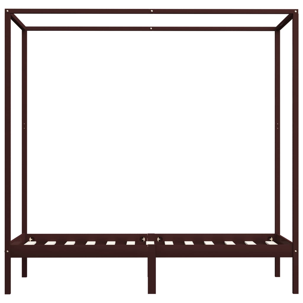 sötétbarna tömör fenyőfa baldachinos ágykeret 90 x 200 cm