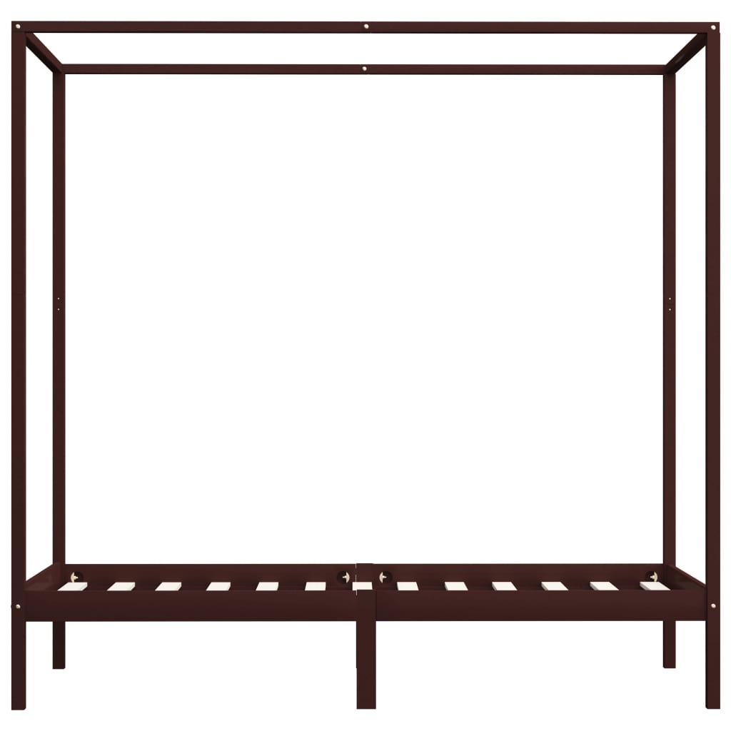 sötétbarna tömör fenyőfa baldachinos ágykeret 100 x 200 cm