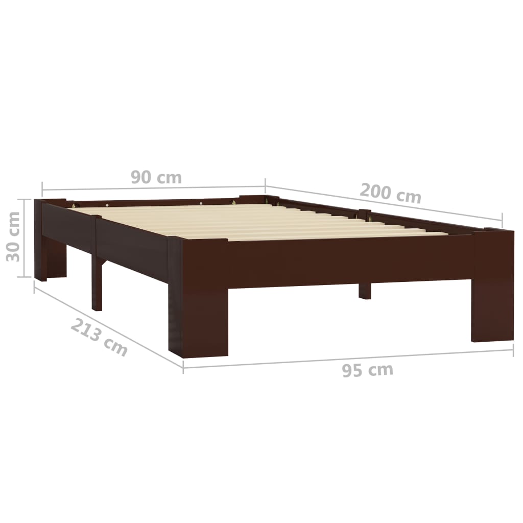 sötétbarna tömör fenyőfa ágykeret 90 x 200 cm