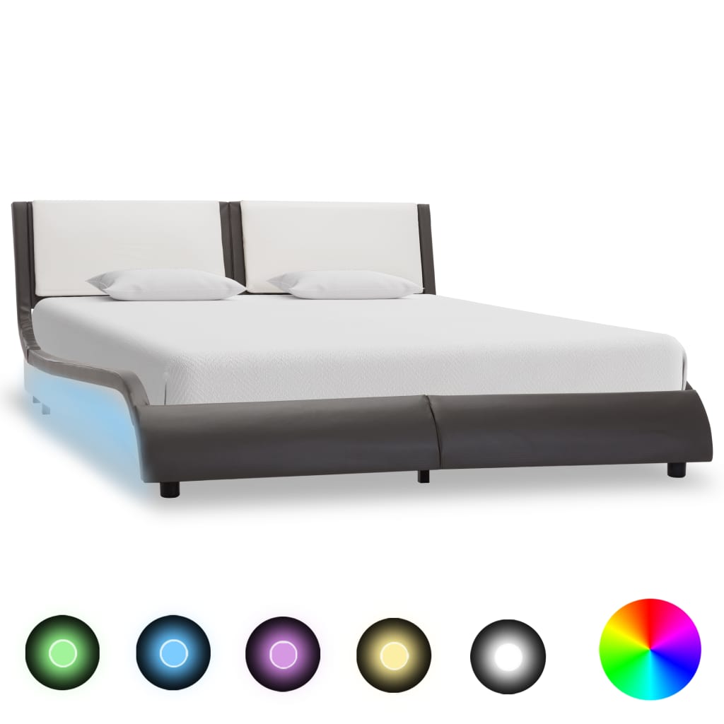 szürke és fehér ágykeret LED-del matrac nélkül 120 x 190 cm