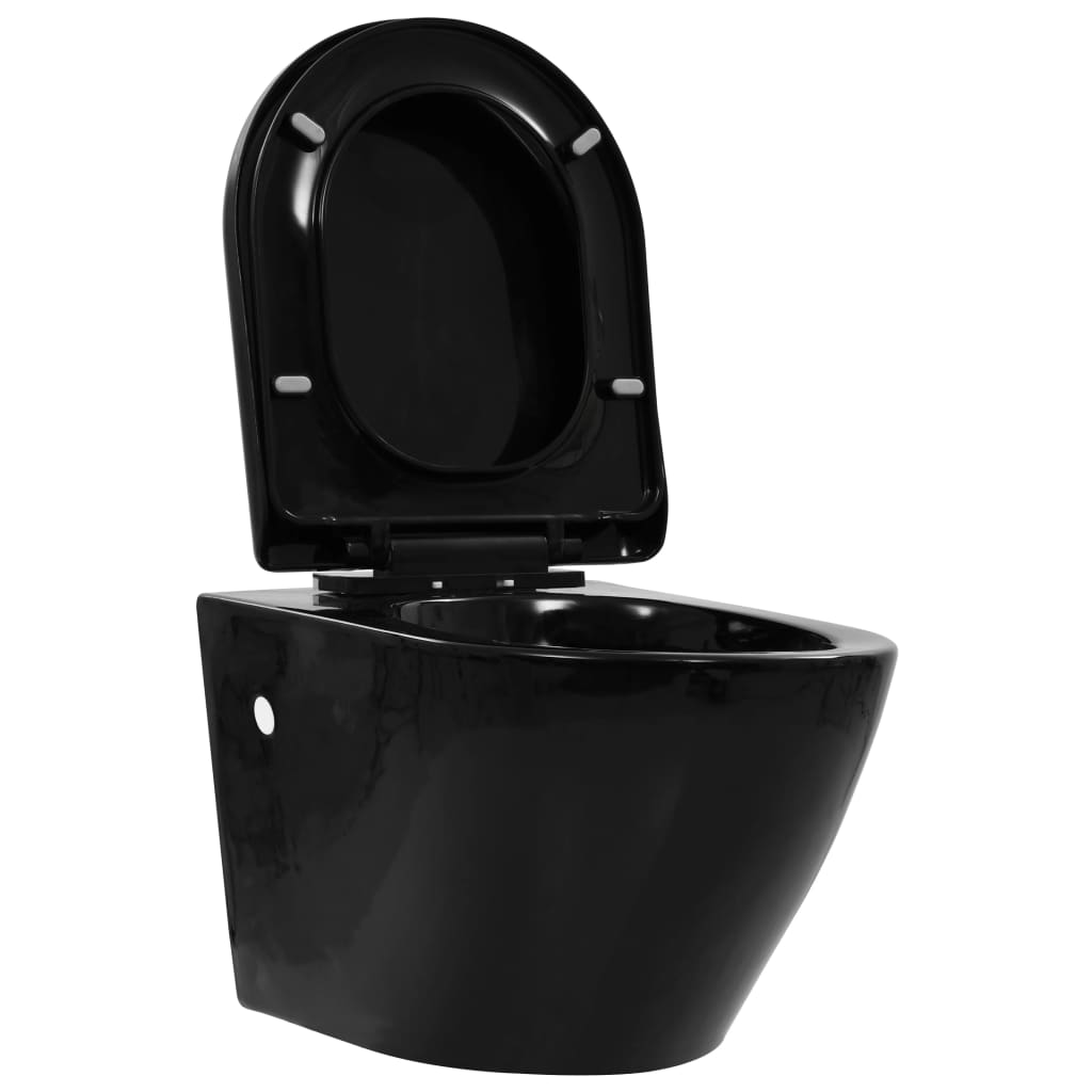 fekete kerámia perem nélküli fali WC