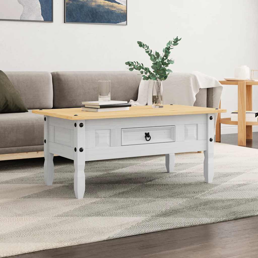 fehér Corona-stílusú mexikói fenyő dohányzóasztal 100x55x44 cm