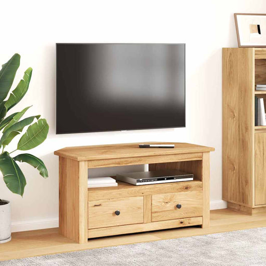 panama stílusú tömör fenyőfa sarok TV-szekrény 93 x 49 x 49 cm