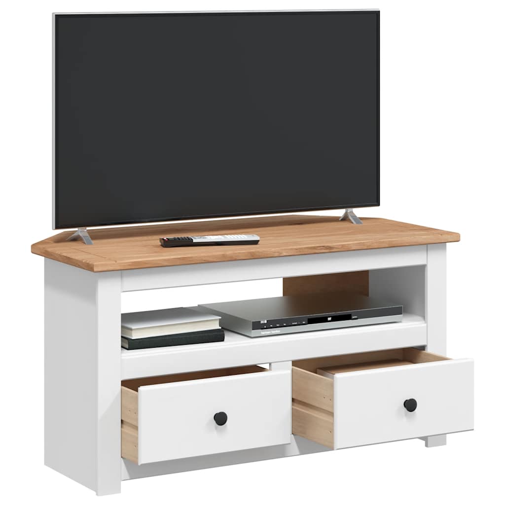 fehér tömör fenyőfa sarok TV-szekrény 93 x 49 x 49 cm