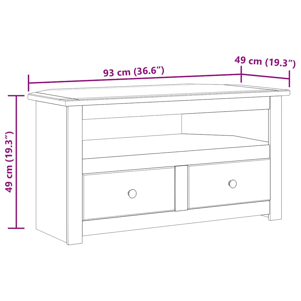 fehér tömör fenyőfa sarok TV-szekrény 93 x 49 x 49 cm