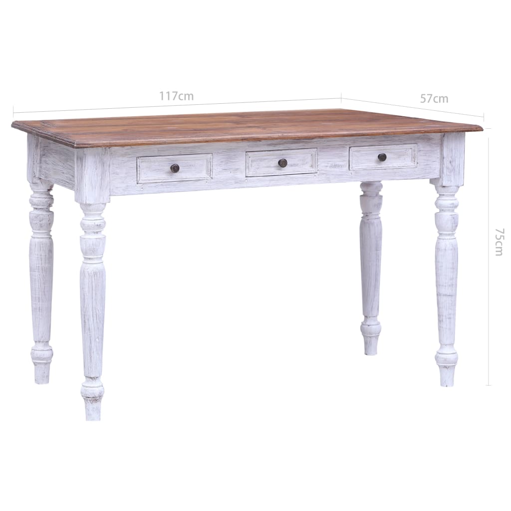 fehér tömör mahagóni fa fiókos íróasztal 117 x 57 x 75 cm