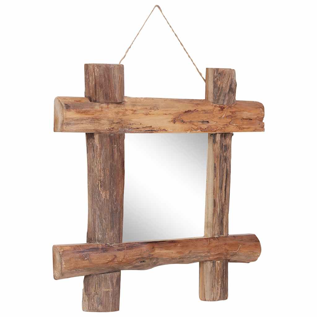 természetes színű újrahasznosított tíkfa rönktükör 50 x 50 cm