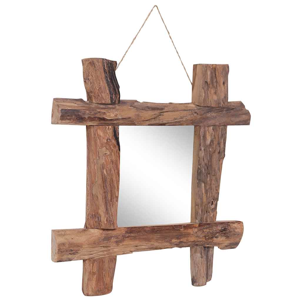 természetes színű újrahasznosított tíkfa rönktükör 50 x 50 cm