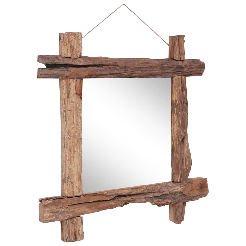 természetes színű újrahasznosított tíkfa rönktükör 70 x 70 cm