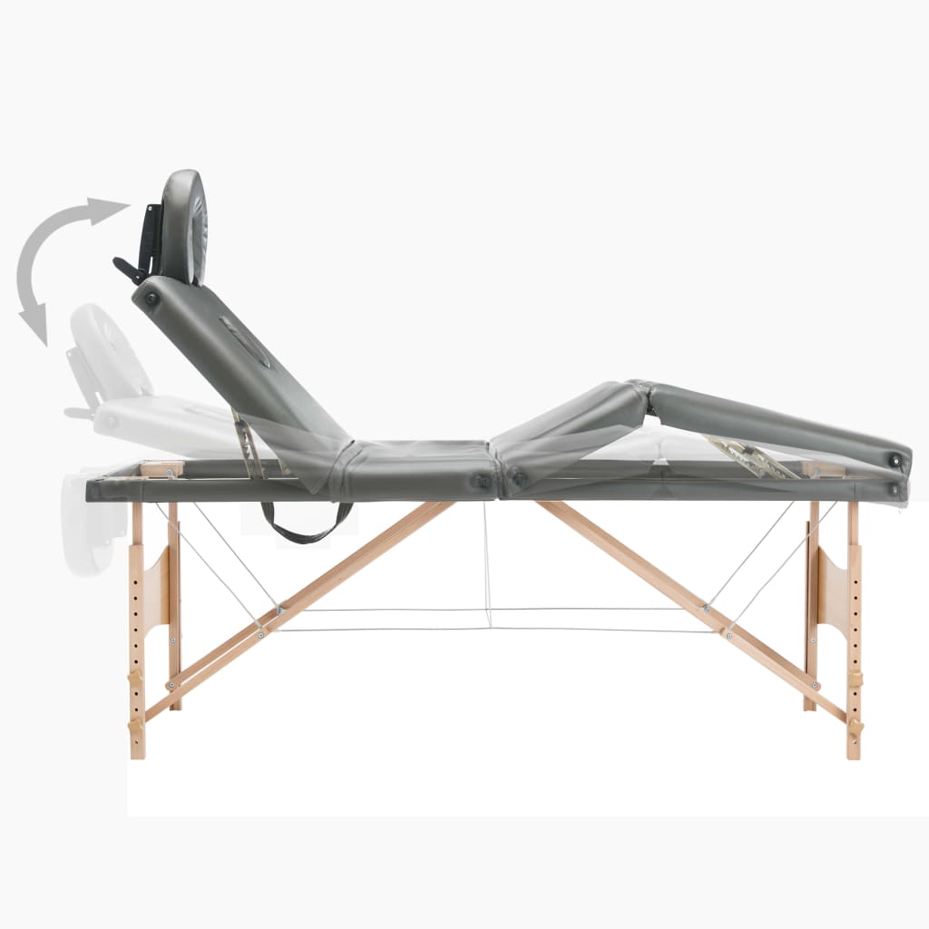 4 zónás antracitszürke masszázsasztal fa vázzal 186 x 68 cm