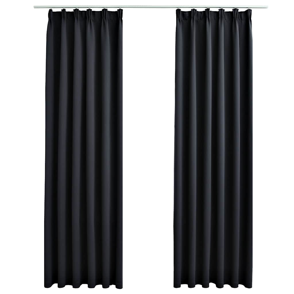 2 db fekete sötétítőfüggöny kampókkal 140 x 175 cm