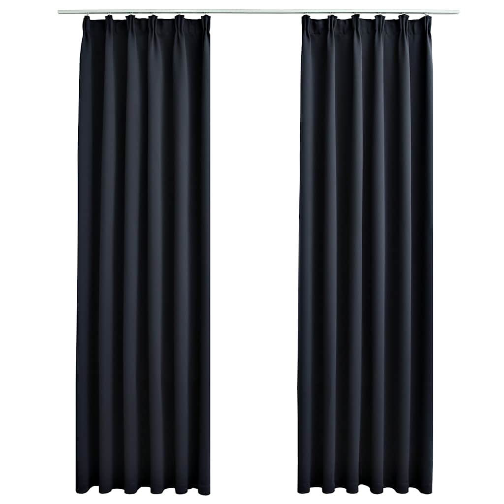 2 db antracitszürke sötétítőfüggöny kampókkal 140 x 175 cm