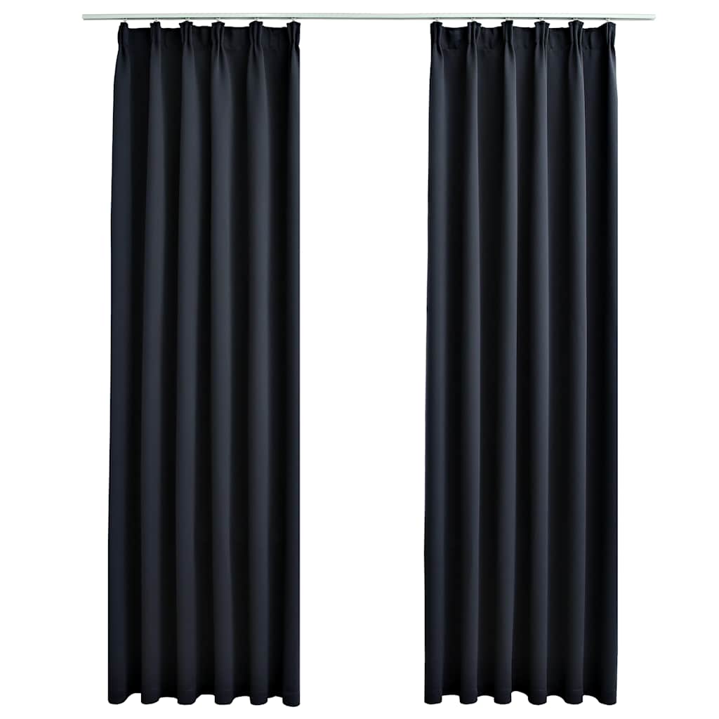 2 db antracitszürke sötétítőfüggöny kampókkal 140 x 225 cm