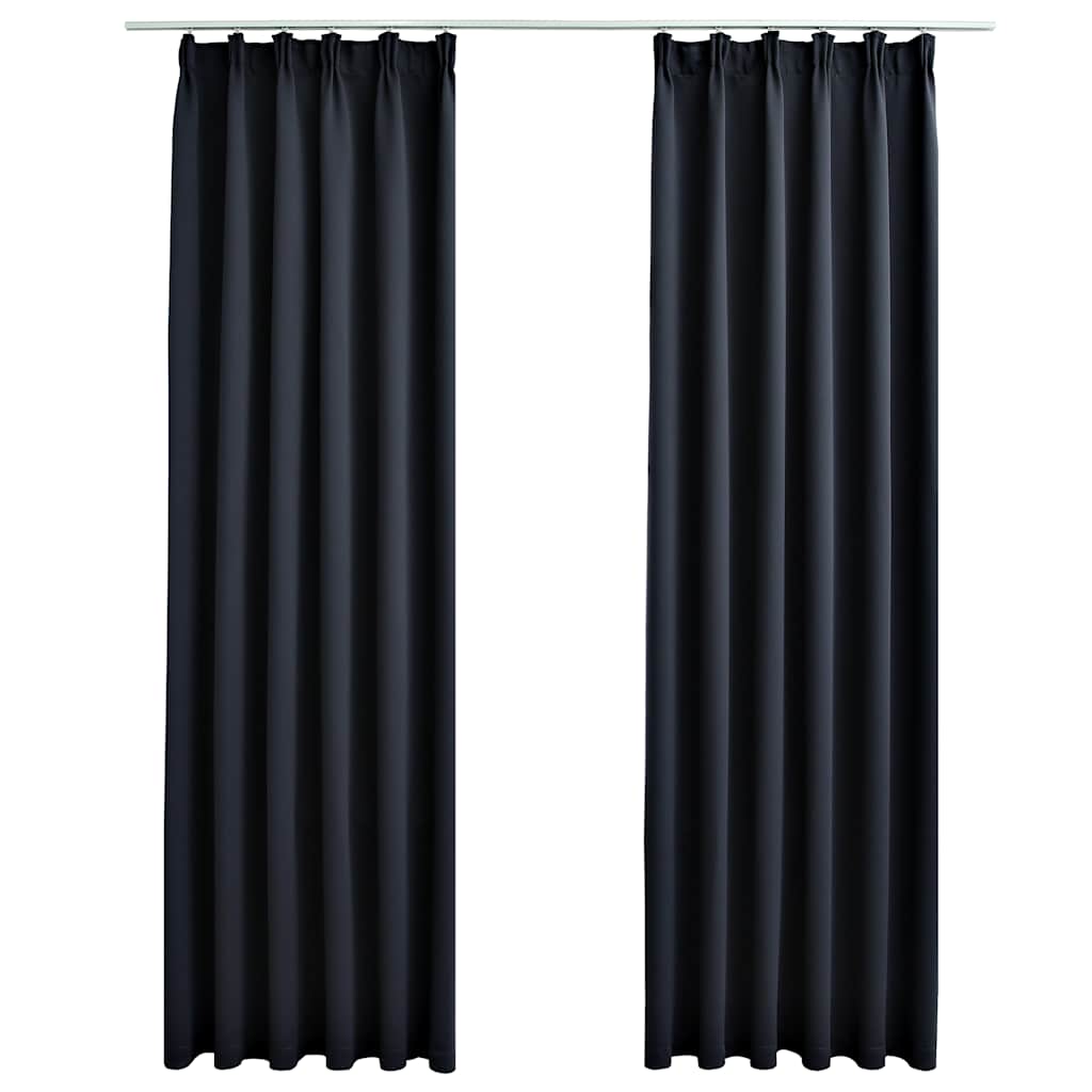 2 db antracitszürke sötétítőfüggöny kampókkal 140 x 245 cm