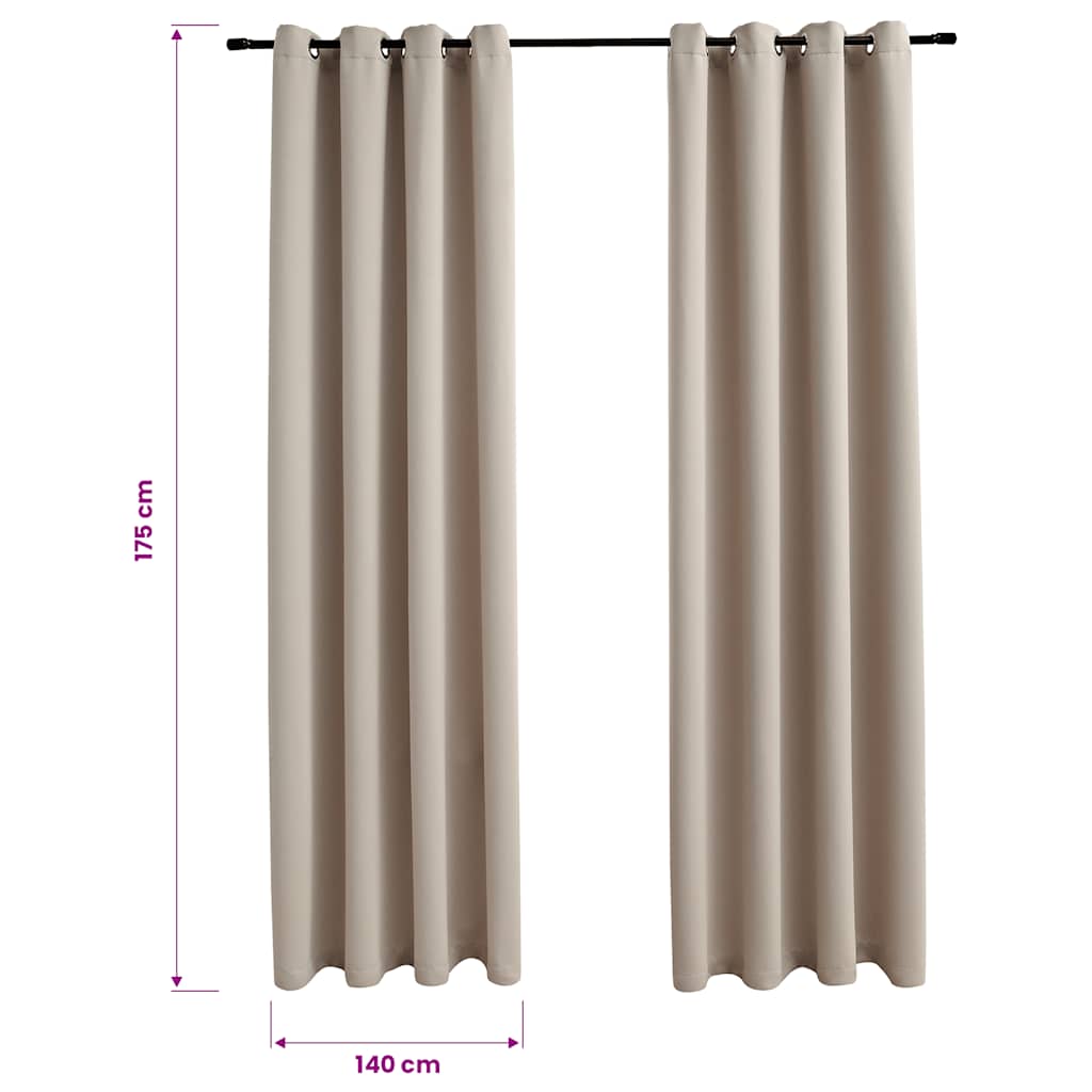 2 db bézs sötétítőfüggöny fémgyűrűkkel 140 x 175 cm