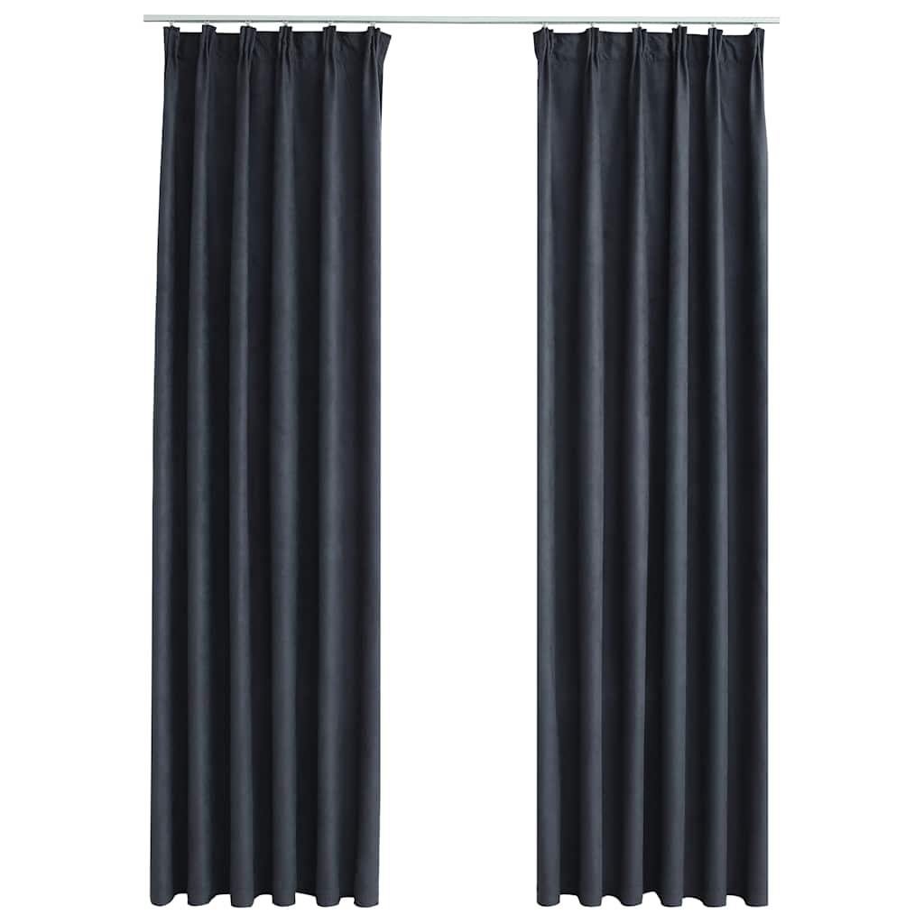 2 db antracitszürke sötétítőfüggöny kampókkal 140 x 245 cm