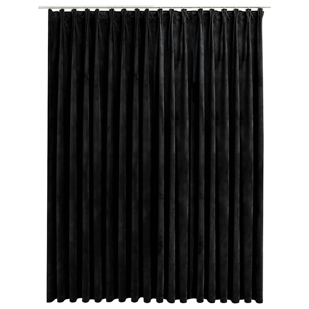fekete bársony sötétítőfüggöny kampókkal 290 x 245 cm