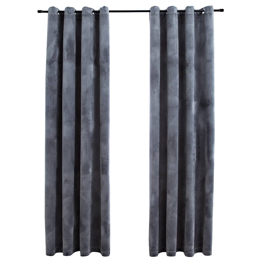 2 db antracit bársony sötétítőfüggöny gyűrűkkel 140 x 255 cm