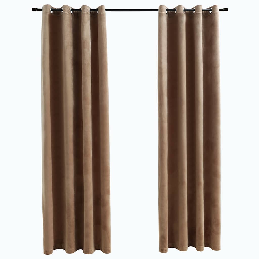 2 db bézs bársony sötétítőfüggöny gyűrűkkel 140 x 175 cm