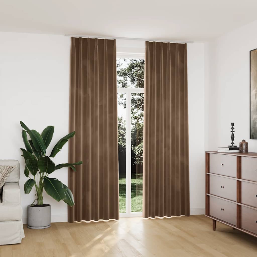 2 db bézs bársony sötétítőfüggöny kampókkal 140 x 245 cm