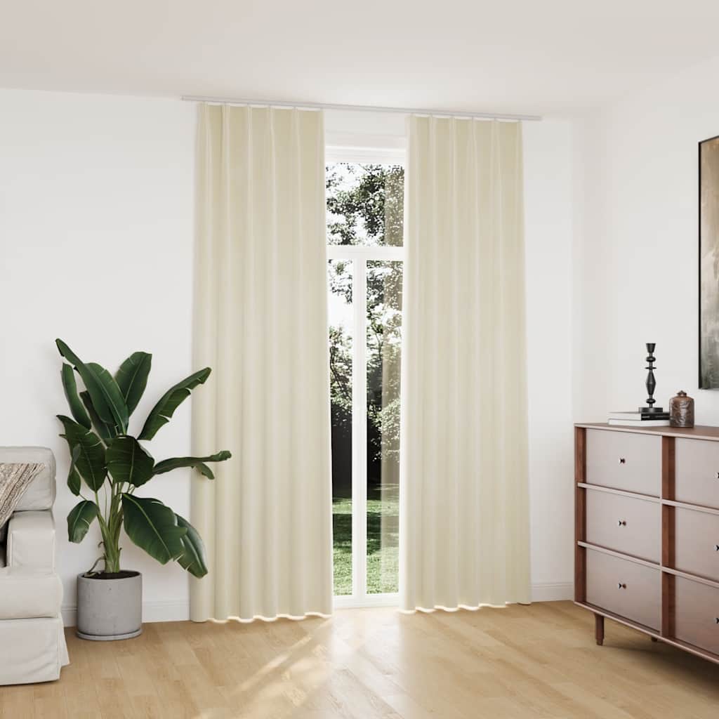 2 db krémszínű bársony sötétítőfüggöny kampókkal 140 x 245 cm