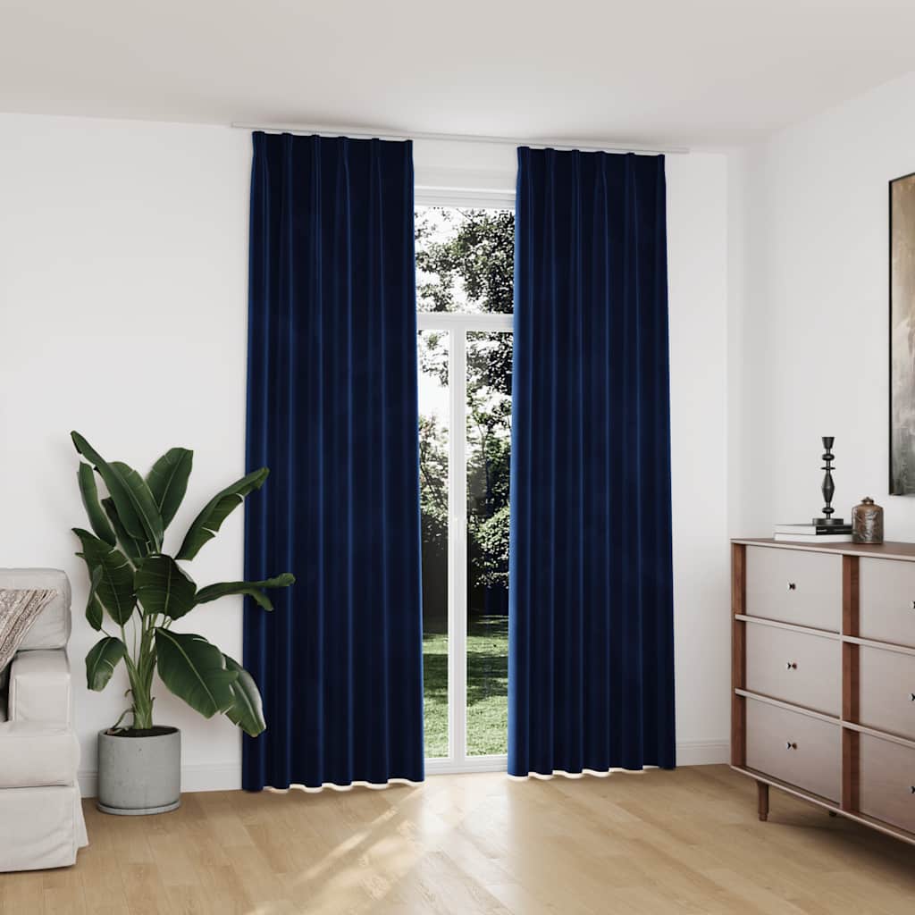 2 db sötétkék bársony sötétítőfüggöny kampókkal 140 x 245 cm