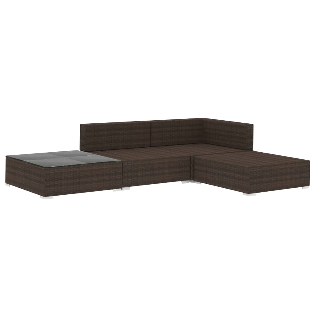 4-részes barna polyrattan kerti bútorszett párnákkal