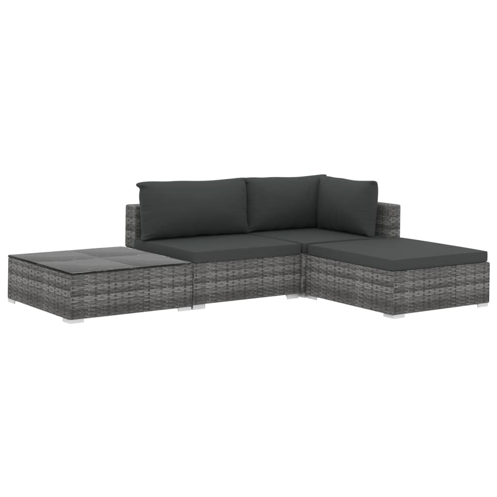 4-részes szürke polyrattan kerti bútorszett párnákkal