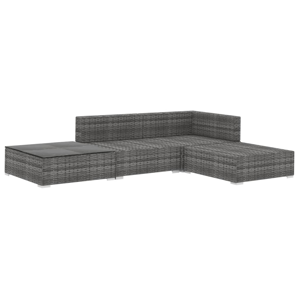 4-részes szürke polyrattan kerti bútorszett párnákkal