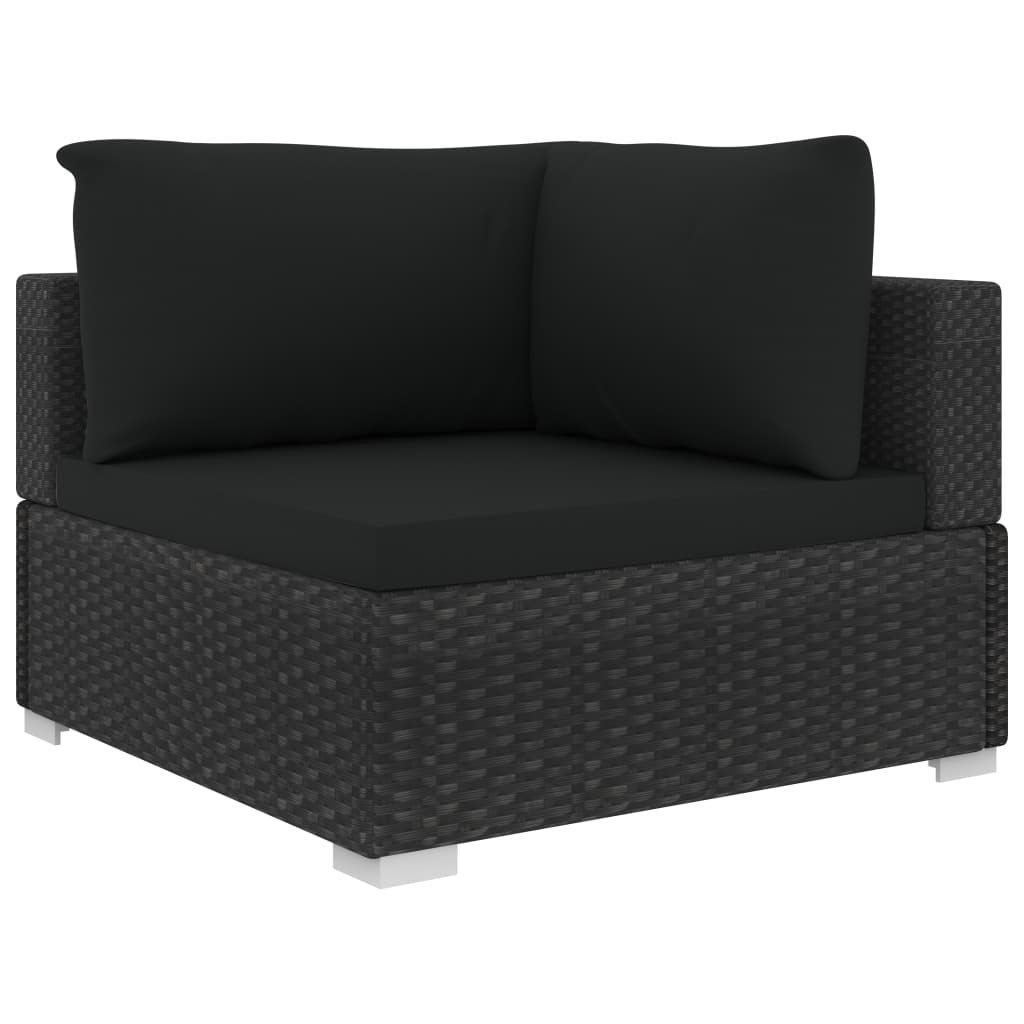4-részes fekete polyrattan kerti bútorszett párnákkal