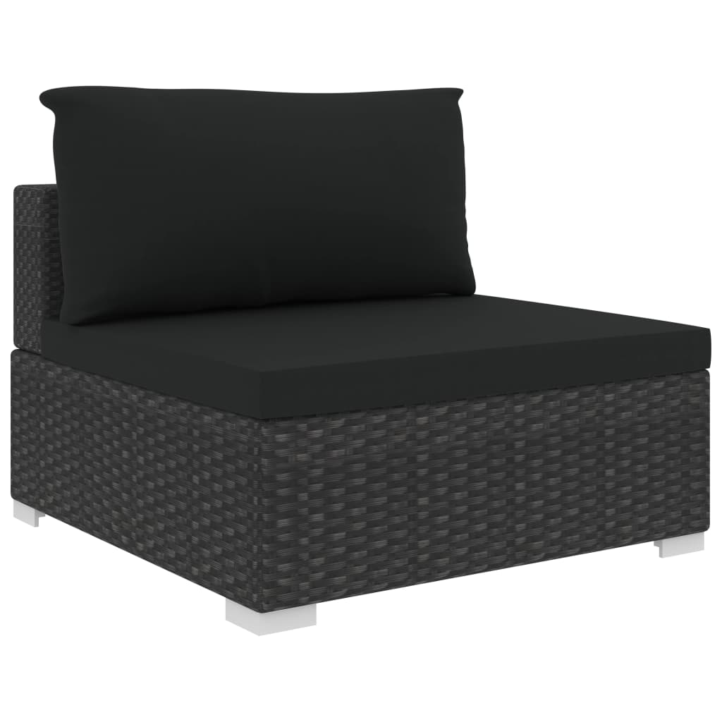4-részes fekete polyrattan kerti bútorszett párnákkal