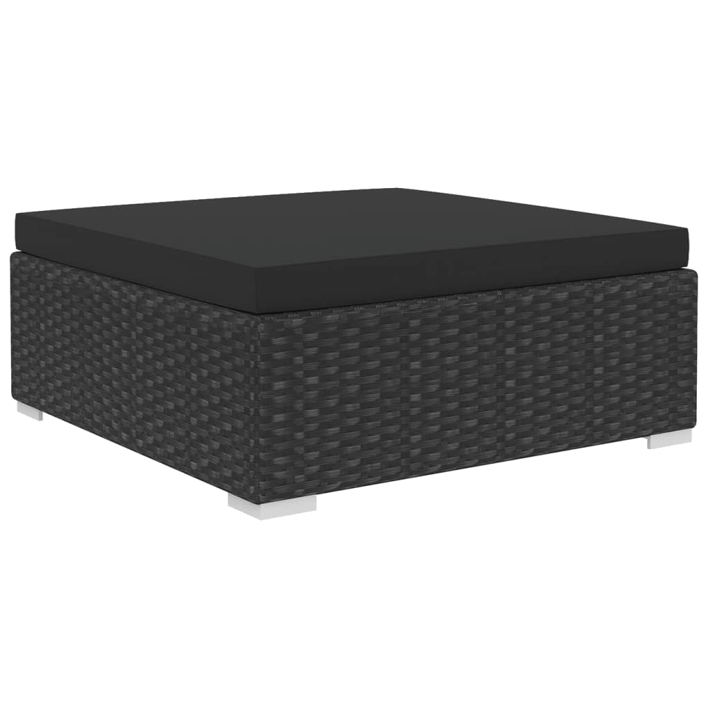 4-részes fekete polyrattan kerti bútorszett párnákkal