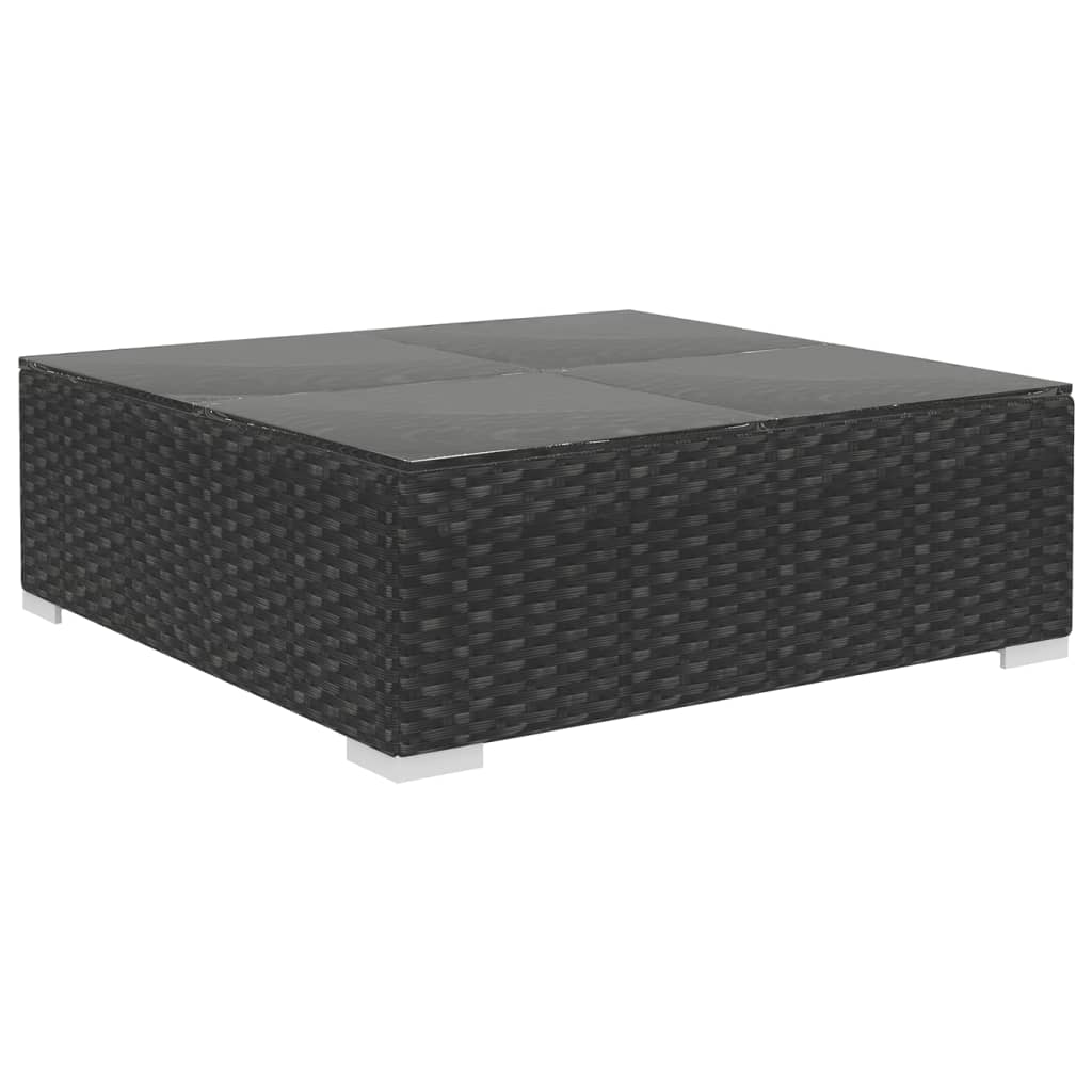 4-részes fekete polyrattan kerti bútorszett párnákkal