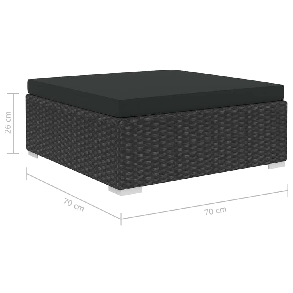 4-részes fekete polyrattan kerti bútorszett párnákkal