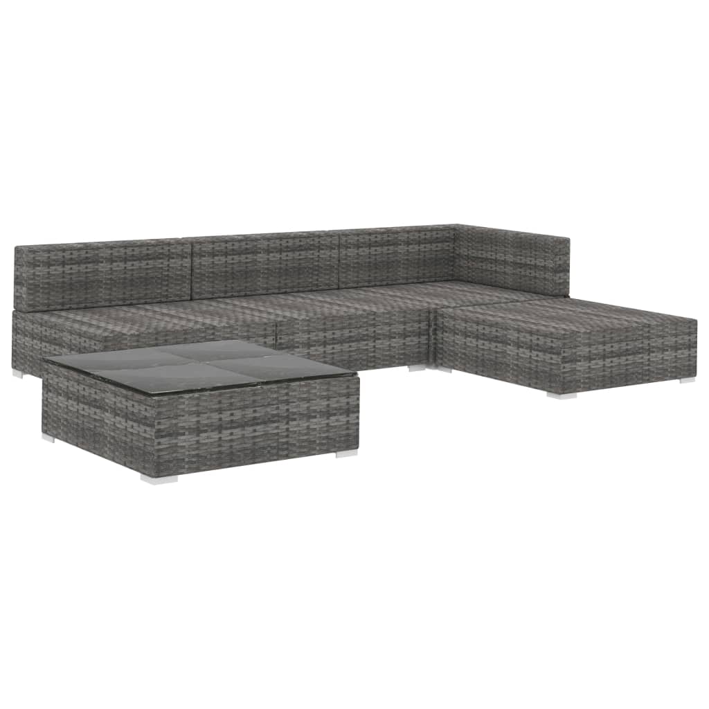 5-részes szürke polyrattan kerti bútorszett párnákkal