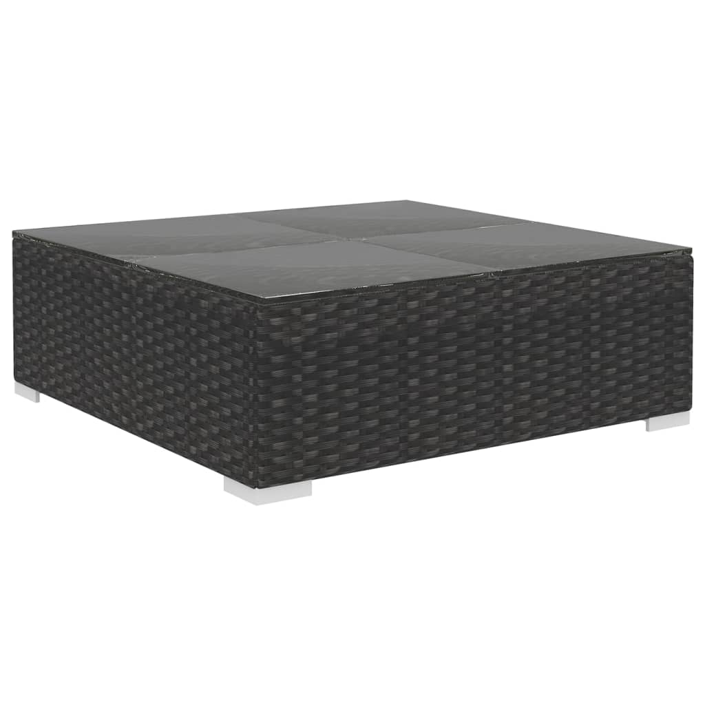 9-részes fekete polyrattan kerti bútorszett párnákkal