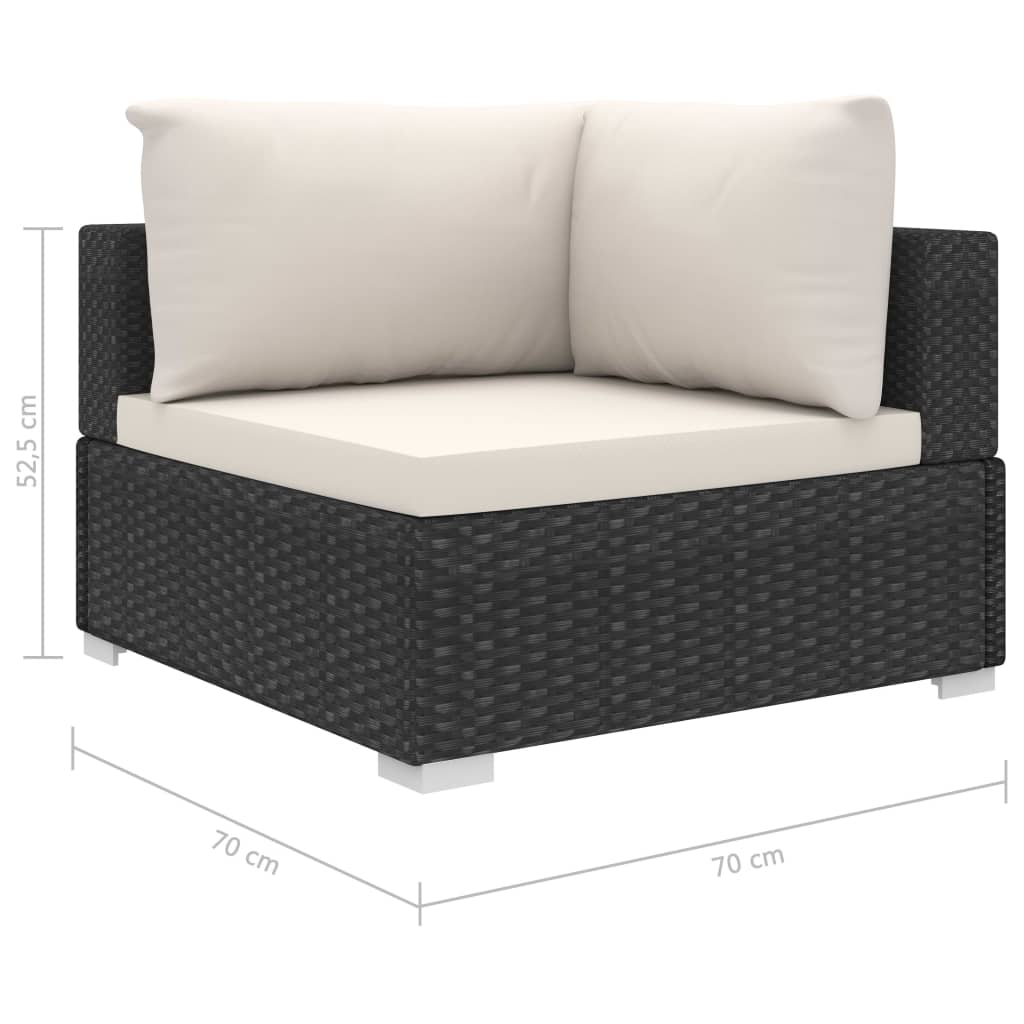 9-részes fekete polyrattan kerti bútorszett párnákkal
