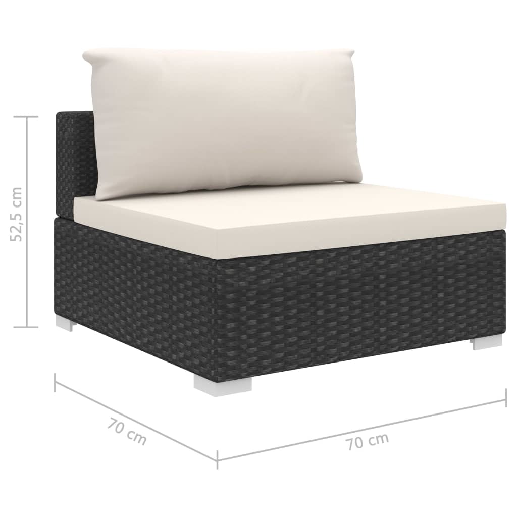 9-részes fekete polyrattan kerti bútorszett párnákkal