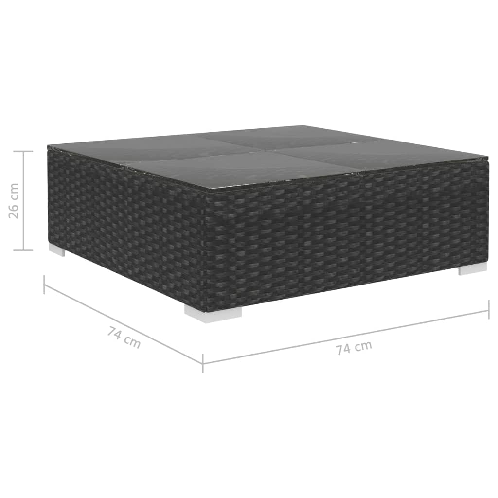 9-részes fekete polyrattan kerti bútorszett párnákkal