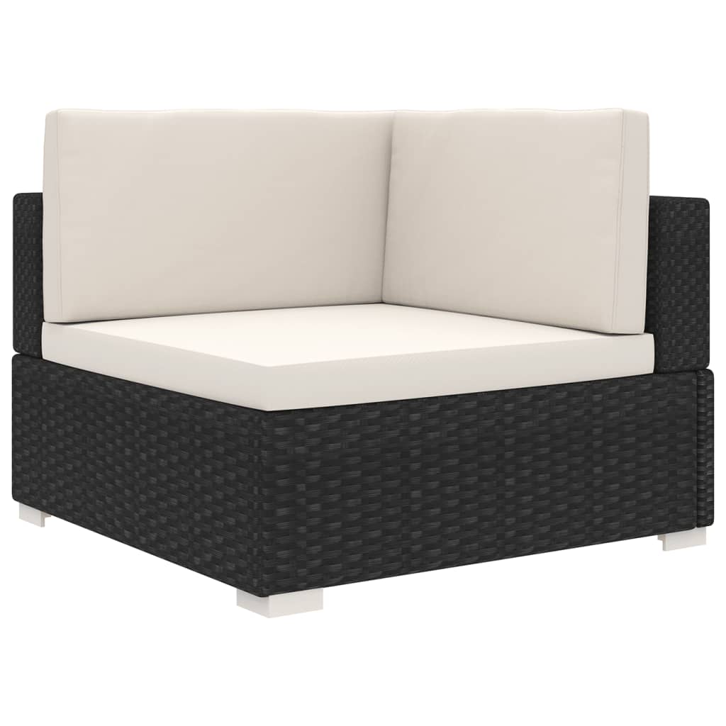 1 db fekete polyrattan moduláris sarokfotel párnákkal