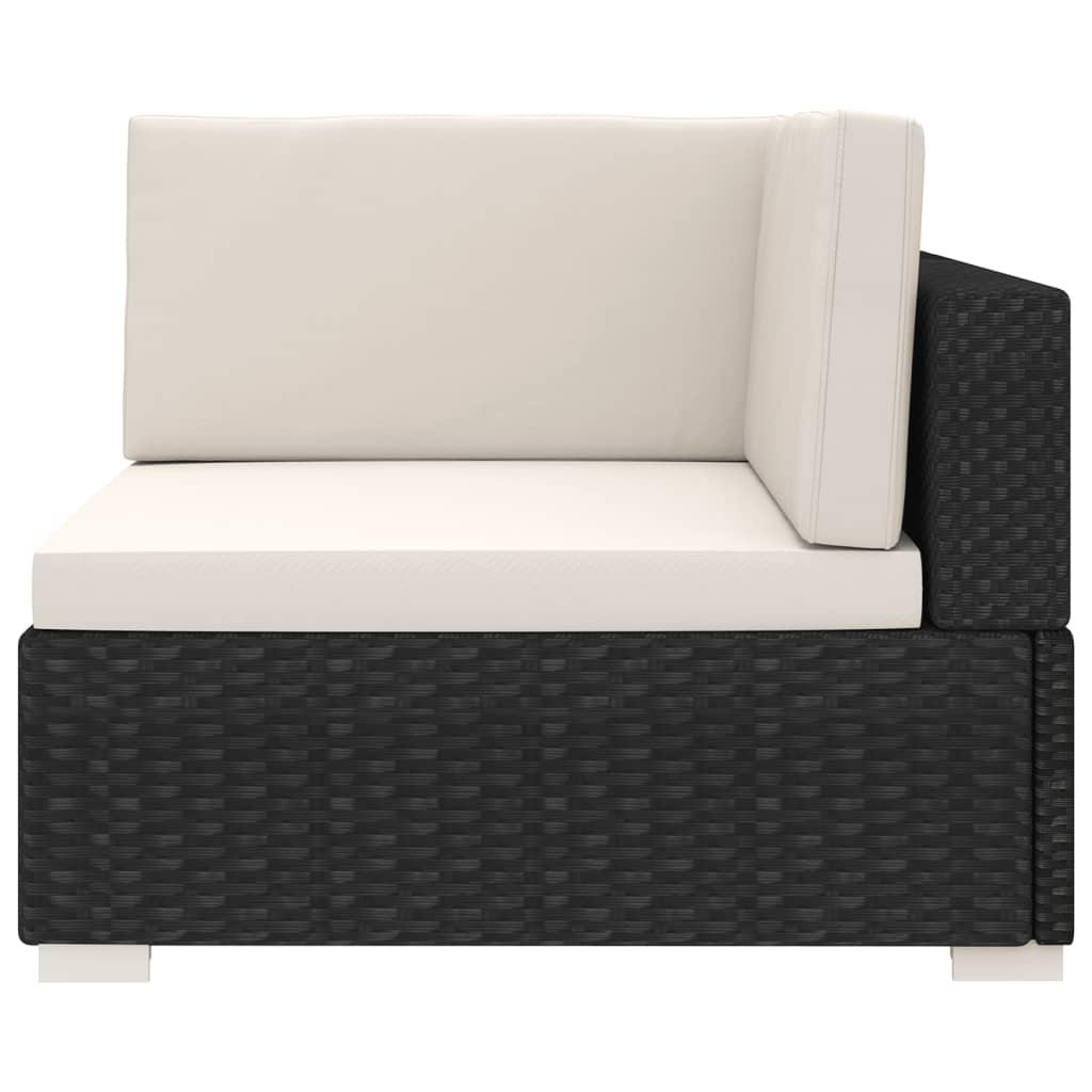 1 db fekete polyrattan moduláris sarokfotel párnákkal