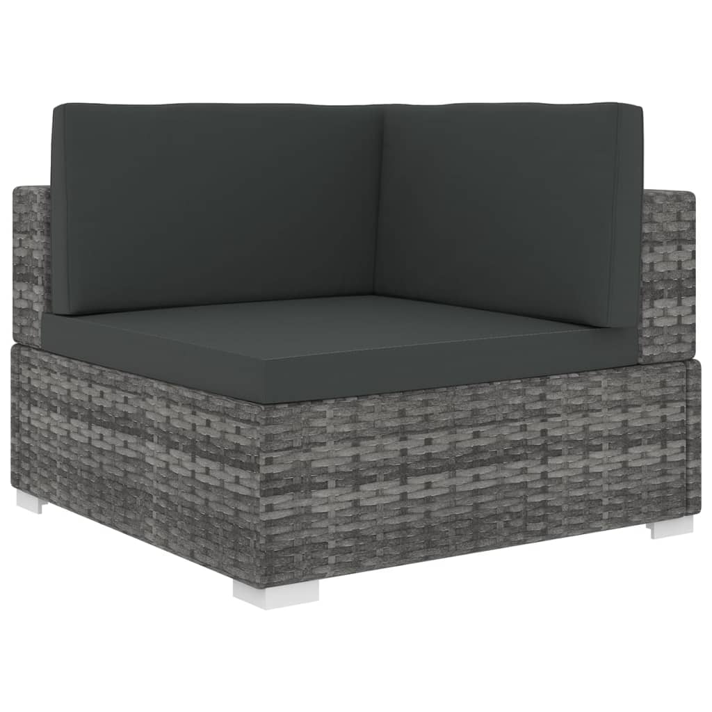1 db szürke polyrattan moduláris sarokfotel párnákkal