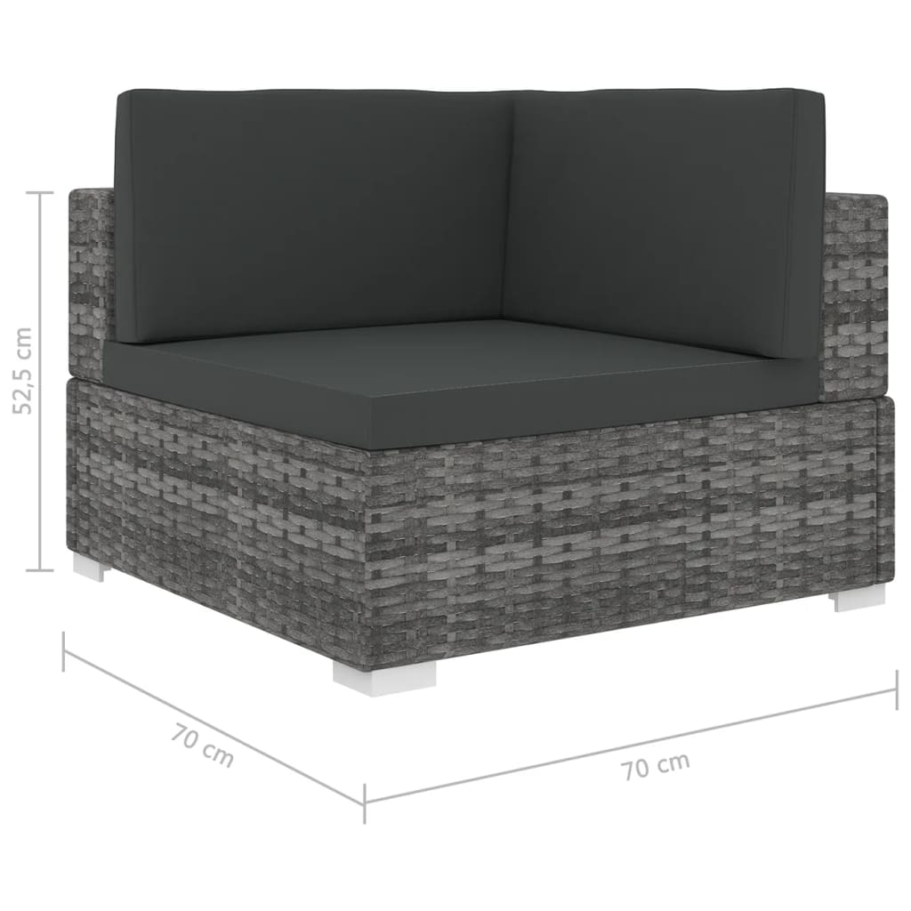 1 db szürke polyrattan moduláris sarokfotel párnákkal