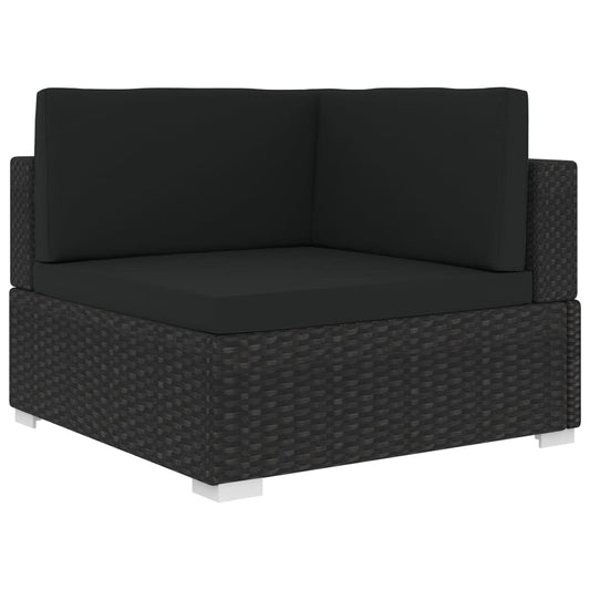 1 db fekete polyrattan moduláris sarokfotel párnákkal