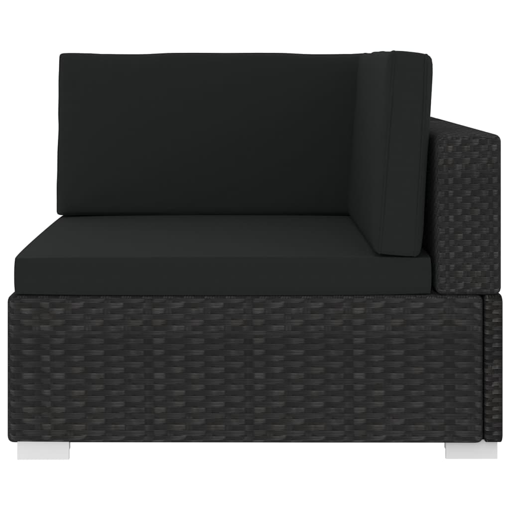 1 db fekete polyrattan moduláris sarokfotel párnákkal