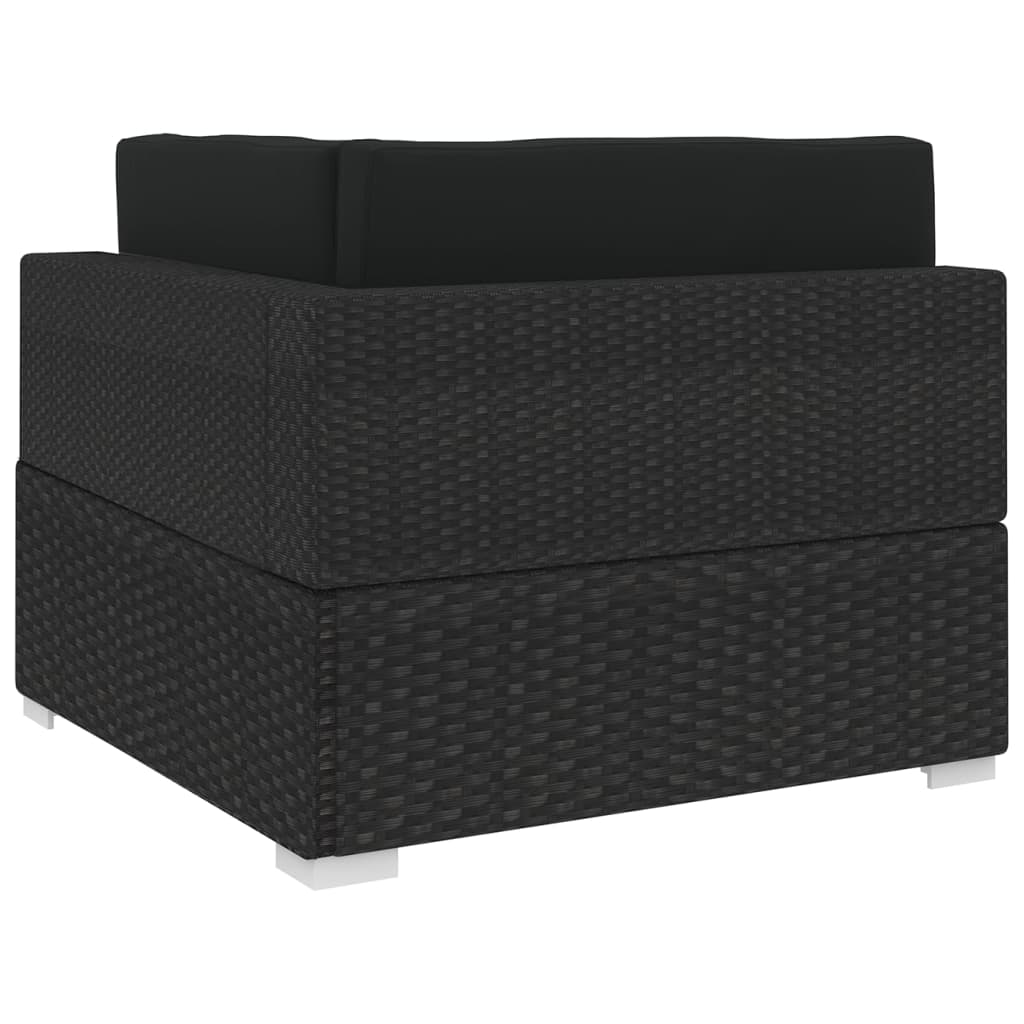 1 db fekete polyrattan moduláris sarokfotel párnákkal